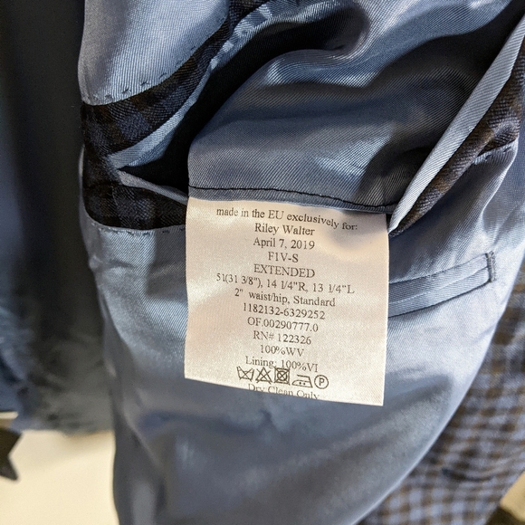 Mens Blue Plaid Blazer 51 Virgin Wool J Hilburn New with Tags - Picture 6 of 13